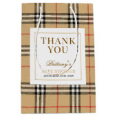 Beige Check Plaid Baby shower Medium Cadeauzakje (Voorkant)