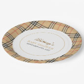 Beige Check Plaid Baby shower Papieren Bordje (Gekanteld)