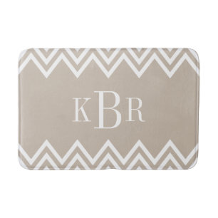 Beige Chevron Custom Monogram Badmat