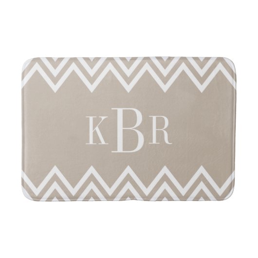Beige Chevron Custom Monogram Badmat (Voorkant)