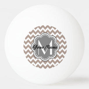 Beige Chevron, Grijze monogram, Gepersonaliseerde Pingpongballen
