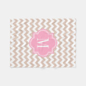 Beige Chevron met roze monogram Fleece Deken (Voorkant (Horizontaal))