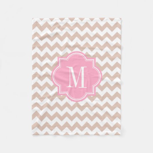 Beige Chevron met roze monogram Fleece Deken (Voorkant)