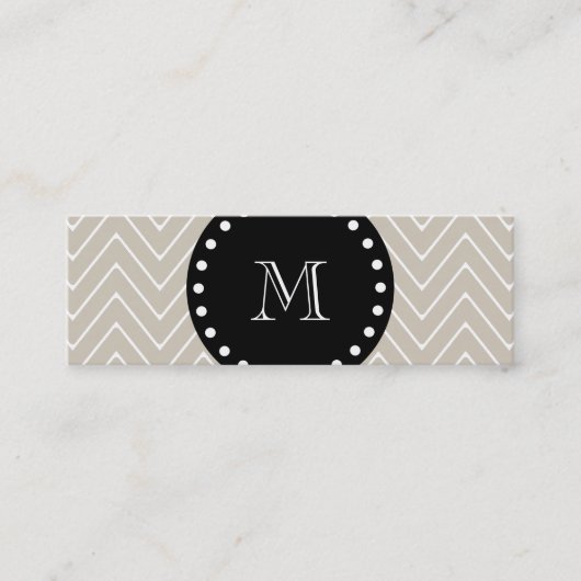 Beige Chevron Pattern | Zwart monogram Mini Visitekaartje (Voorkant)