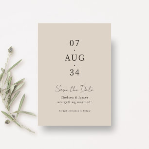 Beige Chic Minimaal Huwelijk Opslag de Datum Save The Date