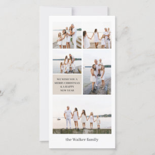 Beige Chic Modern Neutraal 5 foto Elegant Tall Feestdagenkaart