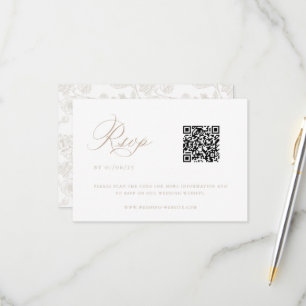 Beige Chinoiserie Wedding QR Code RSVP Kaartje
