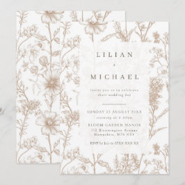 Beige Chinoiserie Wildflower Huwelijksuitnodiging Kaart