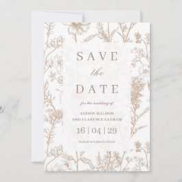 Beige Chinoiserie Wildflower Wedding Save the Date Kaart