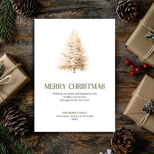 Beige Christmas Tree Soft Script Xmas Greeting  Feestdagenkaart