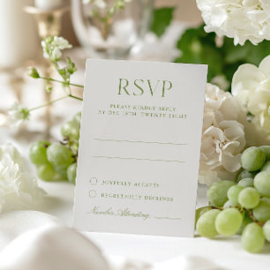 Beige clair & Sage Vert Élégant Mariage Carte RSVP