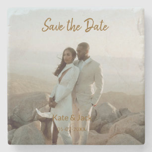 BEIGE CLASSIC ELEGANT PAAR QR SAVE THE DATE STENEN ONDERZETTER