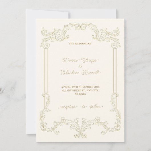 Beige Classic  Lijst bruiloft uitnodiging (Voorkant)