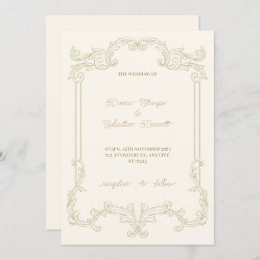 Beige Classic  Lijst bruiloft uitnodiging (Voorkant / Achterkant)