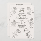 Beige Cocktail Party Retro Verjaardagsfeest Uitnod (Voorkant / Achterkant)