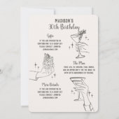 Beige Cocktail Party Retro Verjaardagsfeest Uitnod (Achterkant)