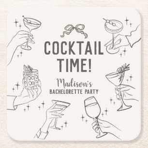 Beige Cocktailparty Retro Meisjesuitje Vierkante Kartonnen Onderzetter