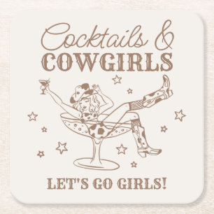 Beige Cocktails en Cowgirls Rodeo Bachelorette Vierkante Kartonnen Onderzetter
