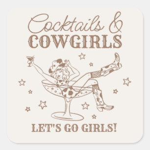 Beige Cocktails en Cowgirls Rodeo Bachelorette Vierkante Sticker