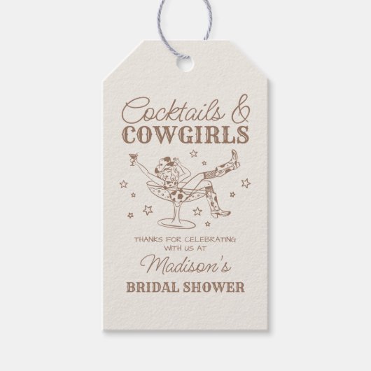 Beige cocktails en cowgirls Vrijgezellenfeest guns Cadeaulabel (Voorkant)