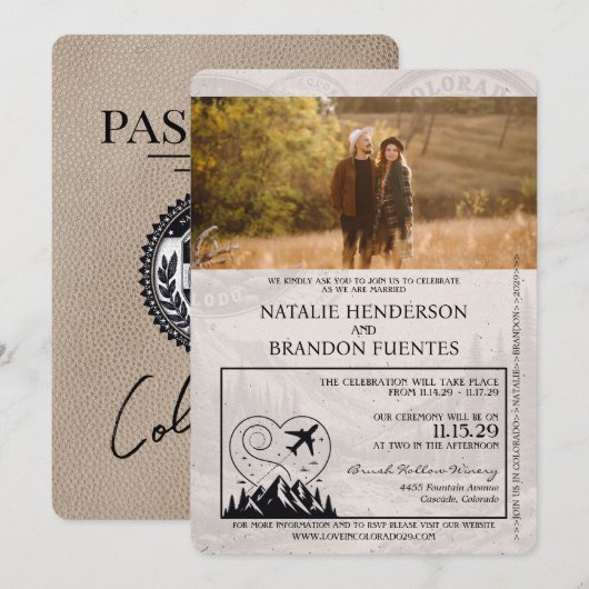 Beige Colorado Passport Wedding Kaart (Voorkant / Achterkant)