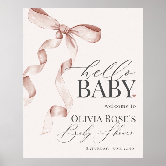 Beige Coquette Bow fille Baby shower Affiche de bi (Devant)