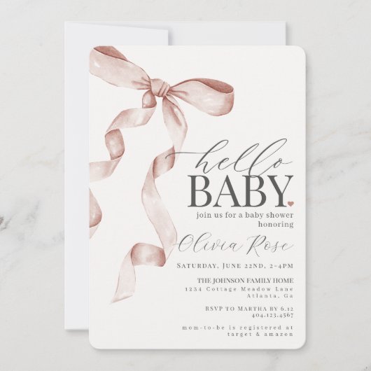 Beige Coquette Bow fille Baby shower Invitation (Devant)