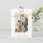 Beige Coquette Bow Foto Kerstmis Feestdagenkaart (Staand voorkant)