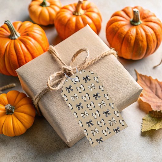 Beige Coquette Bows Halloween Gift Labels Cadeaulabel