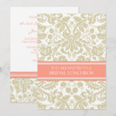 Beige Coral Damask Bridal Lunch Invitation Kaart (Voorkant / Achterkant)