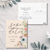 Beige Coral Floral Wedding Bewaar de datum Briefkaart