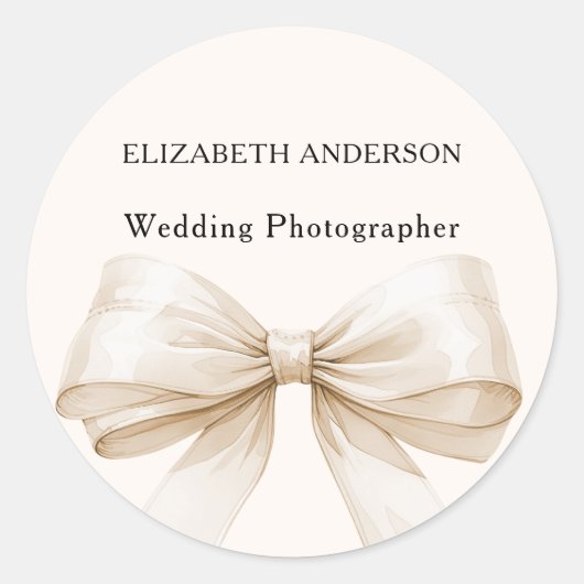 Beige Cream Bow Business Ronde Sticker (Voorkant)
