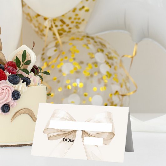 Beige Cream Bow Ivory Place Cards | Elegant Folded