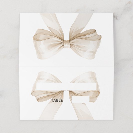 Beige cream Bow Place Cards | Elegant Folded (Buitenkant ongevouwen)