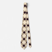 Beige, Cream en Dark Maroon Diagonal Gingham Stropdas (Voorkant)