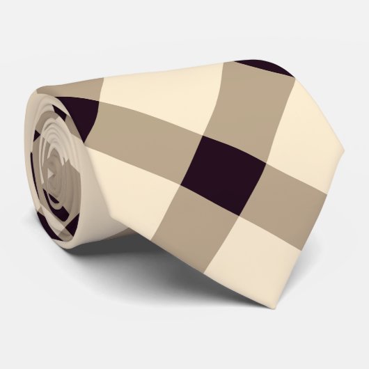 Beige, Cream en Dark Maroon Diagonal Gingham Stropdas (Opgerold)
