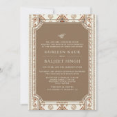 Beige Cream Ikat Anand Karaj Sikh Wedding Kaart (Voorkant)