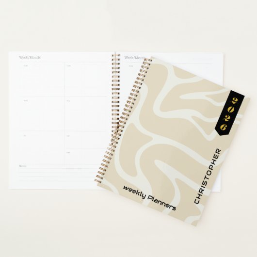 Beige Cream Organic Pattern with Custom Script Planner (Display)