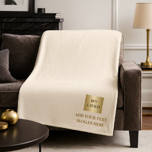 Beige crème bedrijfslogo cadeau tekst fleece deken