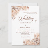 Beige crème bloemen bruiloft kaart (Voorkant)