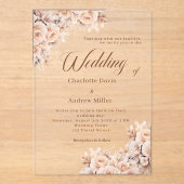 Beige crème bloemen duidelijke bruiloft acryl uitnodigingen (Voorkant)
