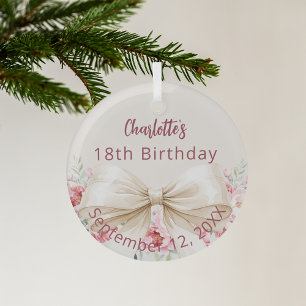 Beige crème boog bloemen verjaardag glas ornament