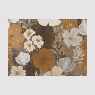 Beige Crème Bruin Pastel Boho 70s Vintage Bloem Tissuepapier