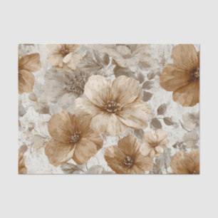 Beige Crème Bruin Pastel Boho 70s Vintage Bloem Tissuepapier