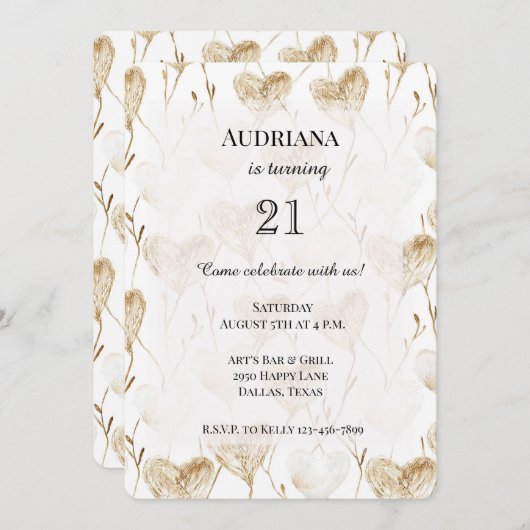 Beige Crème Bruin Witte Harten Boho Verjaardag Kaart (Voorkant / Achterkant)