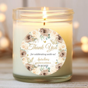 Beige Crème Champagne Bloemen Quinceañera Sweet 16 Ronde Sticker