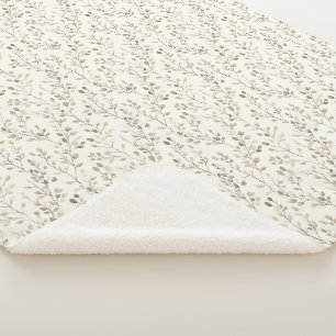Beige Crème Grijs Bruin Botanische Bladeren Neutra Sherpa Deken