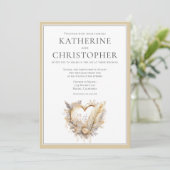 Beige crème grijs veren hart boho bruiloft kaart (Staand voorkant)