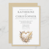 Beige crème grijs veren hart boho bruiloft kaart (Voorkant / Achterkant)