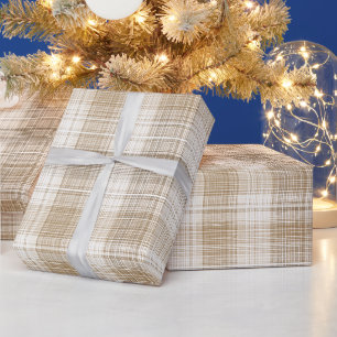 Beige Crème Neutraal Vensterruit Linnen Schotlands Cadeaupapier